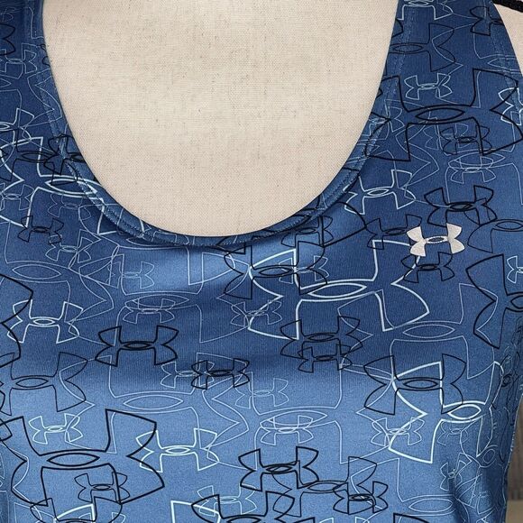 Under Armour Medium Athletic Top HeatGear Racerback Scoop Neck Fitness Blue Logo - Picture 5 of 9